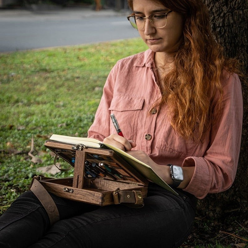 Writers Messenger Box in Legno A5 Retro Trend Borsa da Spalla Outdoor Briefcase Art Supplies Box Home Decor Storage Box