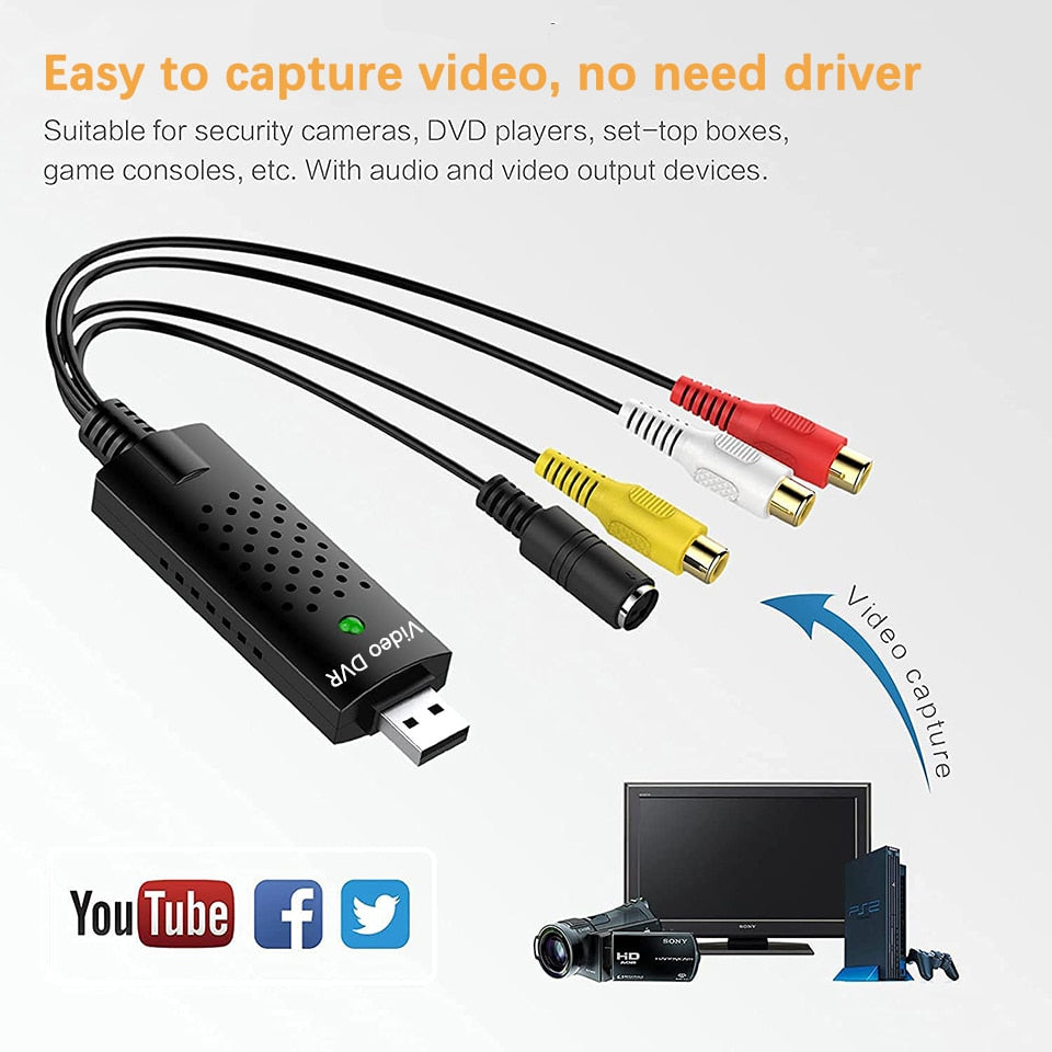 USB 2.0 Video Capture Card Easy Cap Video Audio Converter TV DVD VHS Audio Capture Adapter Card TV Video DVR Free Shipping
